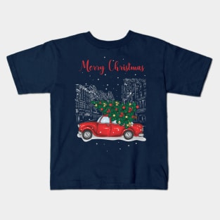 Christmas tree and gifts in a red car! - Happy Christmas and a happy new year! - Available in stickers, clothing, etc Kids T-Shirt